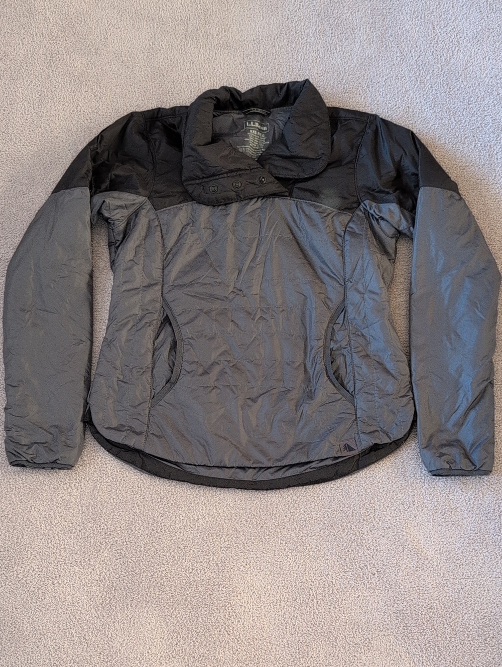 L.L. Bean Black and Gray Packable Pullover With Neck Snap Puffer Jacket Size XXS
